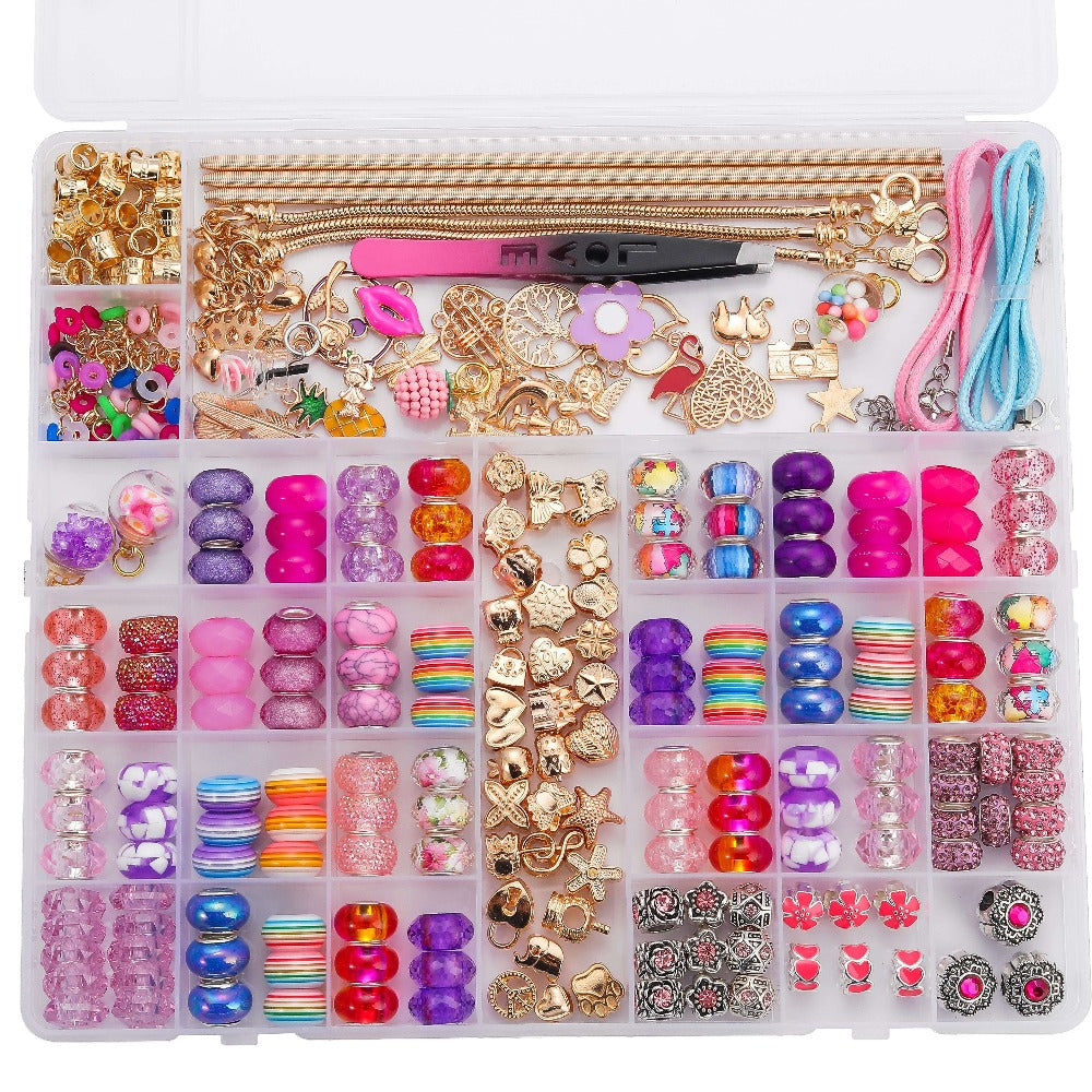 Jewelry Making Kit - Charm Bracelet 305pcs DIY Supplies with Golden & Silver Beads, Colorful - product detail view 3