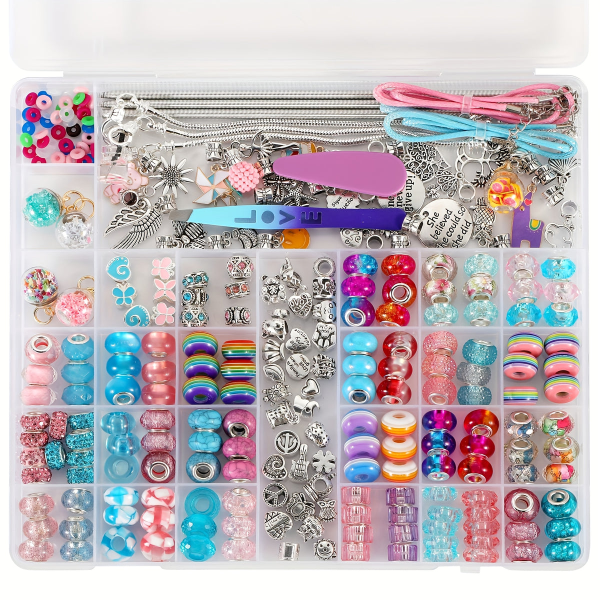 Jewelry Making Kit - Charm Bracelet 305pcs DIY Supplies with Golden & Silver Beads, Colorful - product detail view 10