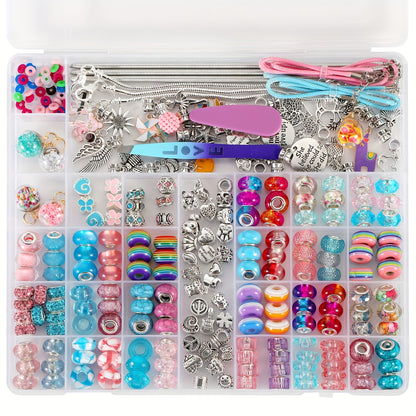 Jewelry Making Kit - Charm Bracelet 305pcs DIY Supplies with Golden & Silver Beads, Colorful - product detail view 10