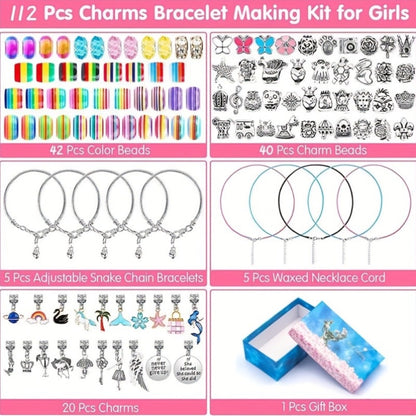 Jewelry Making Kit - Charm Bracelet for Girls 112pcs Blue & Pink Hearts, Stars, Flowers & - product detail view 4
