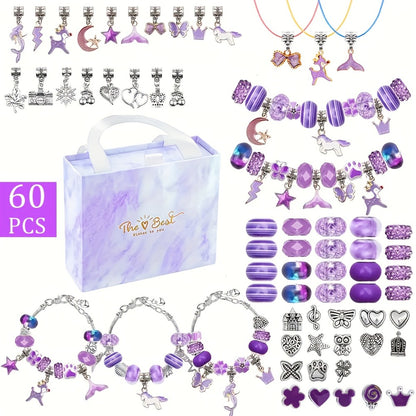 Jewelry Making Kit - Charm Bracelet for Girls 60pcs DIY Set with Pendant Charms, Glass Beads & - main product view