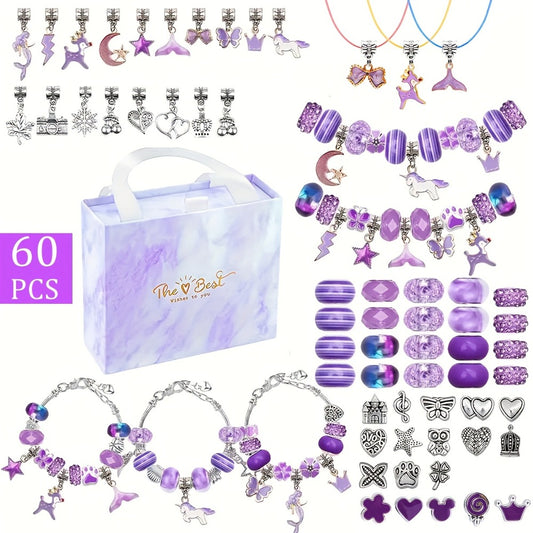Jewelry Making Kit - Charm Bracelet for Girls 60pcs DIY Set with Pendant Charms, Glass Beads & - main product view