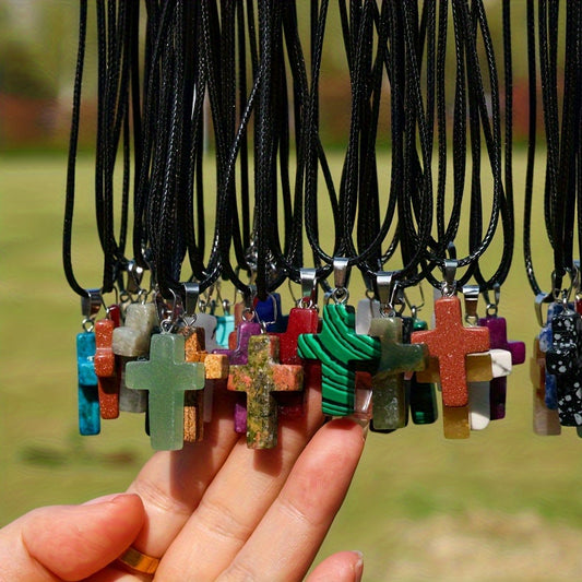 Jewelry Making Kit - Cross Pendant Necklace Set 40 Pcs Natural Stone Cross Charms with - main product view