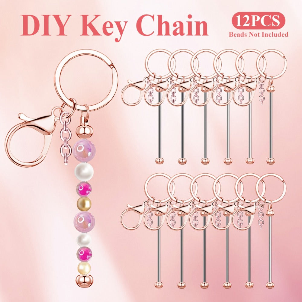 Jewelry Making Kit - Keychain Blanks Beadable Stainless Steel 12 & 24pcs DIY Beaded Keychain - product detail view 5