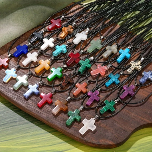 Jewelry Making Kit - Natural Stone Cross Pendant Necklace Set 50pcs 25 Mixed Stone Cross - main product view