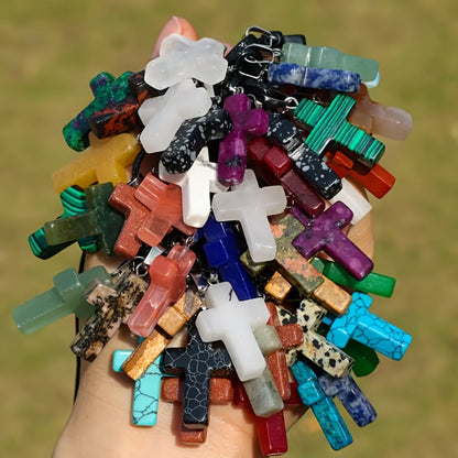 Jewelry Making Kit - Natural Stone Cross Pendant Necklace Set 50pcs 25 Mixed Stone Cross - product detail view 8