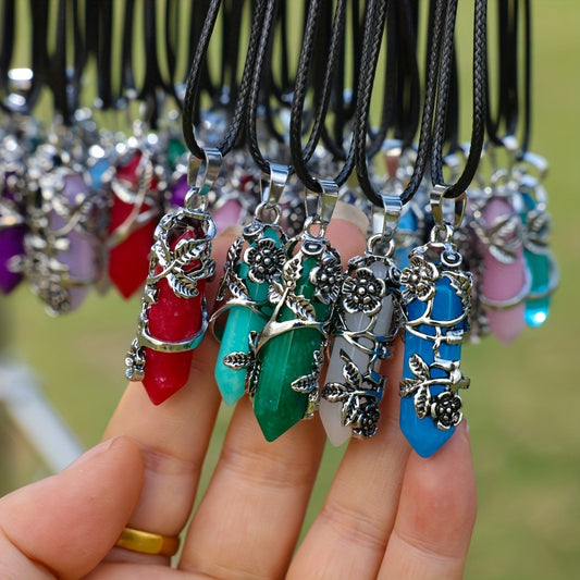 Jewelry Making Kit - Natural Stone Pendant Necklace DIY Set 10pcs Hexagonal Column Crystal - main product view