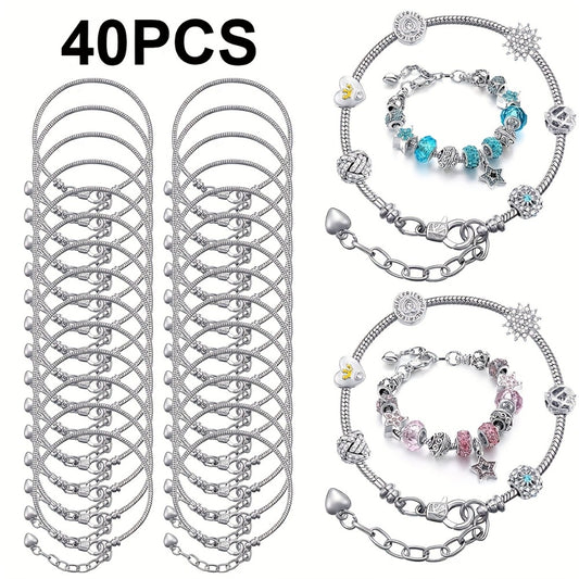 Jewelry Making Supplies - Snake Chain Bracelet Blanks 40pcs Set - Adjustable DIY Bead Pendant - main product view