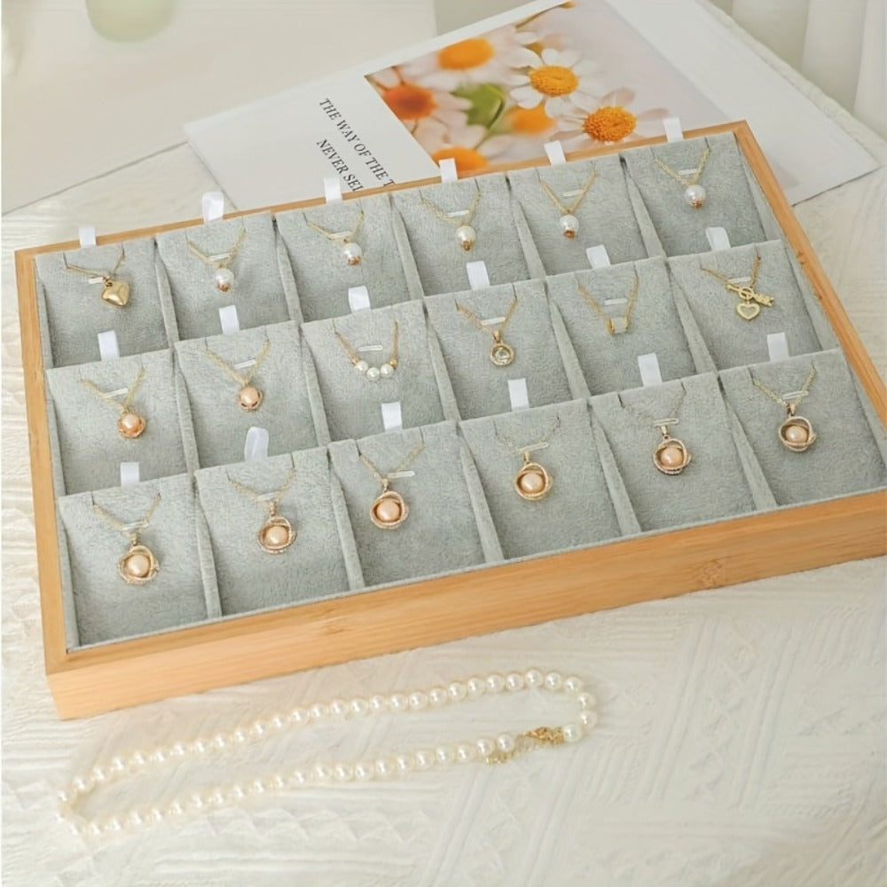 Jewelry Organizer - Tray Stackable 18 Compartments Velvet Drawer Insert Divider for Earrings - product detail view 9