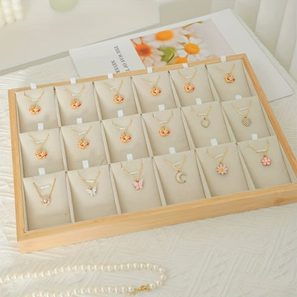 Jewelry Organizer - Tray Stackable 18 Compartments Velvet Drawer Insert Divider for Earrings - product detail view 17