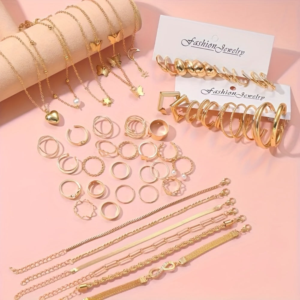 Jewelry Set for Women - for 57pcs Complete with Bracelets, Rings, Anklets, Earrings & Necklaces - product detail view 3