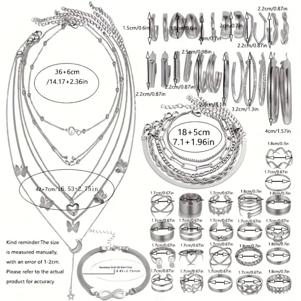 Jewelry Set for Women - for 57pcs Complete with Bracelets, Rings, Anklets, Earrings & Necklaces - product detail view 4