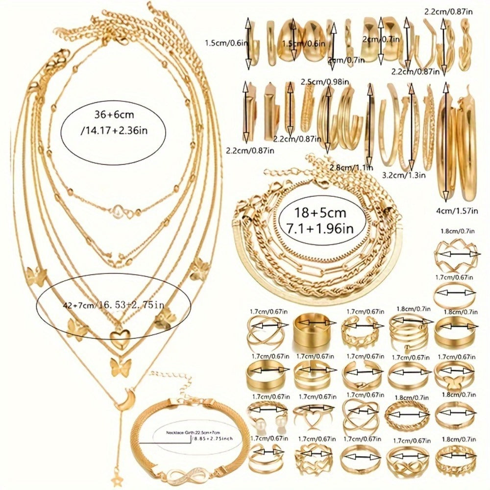 Jewelry Set for Women - for 57pcs Complete with Bracelets, Rings, Anklets, Earrings & Necklaces - product detail view 5