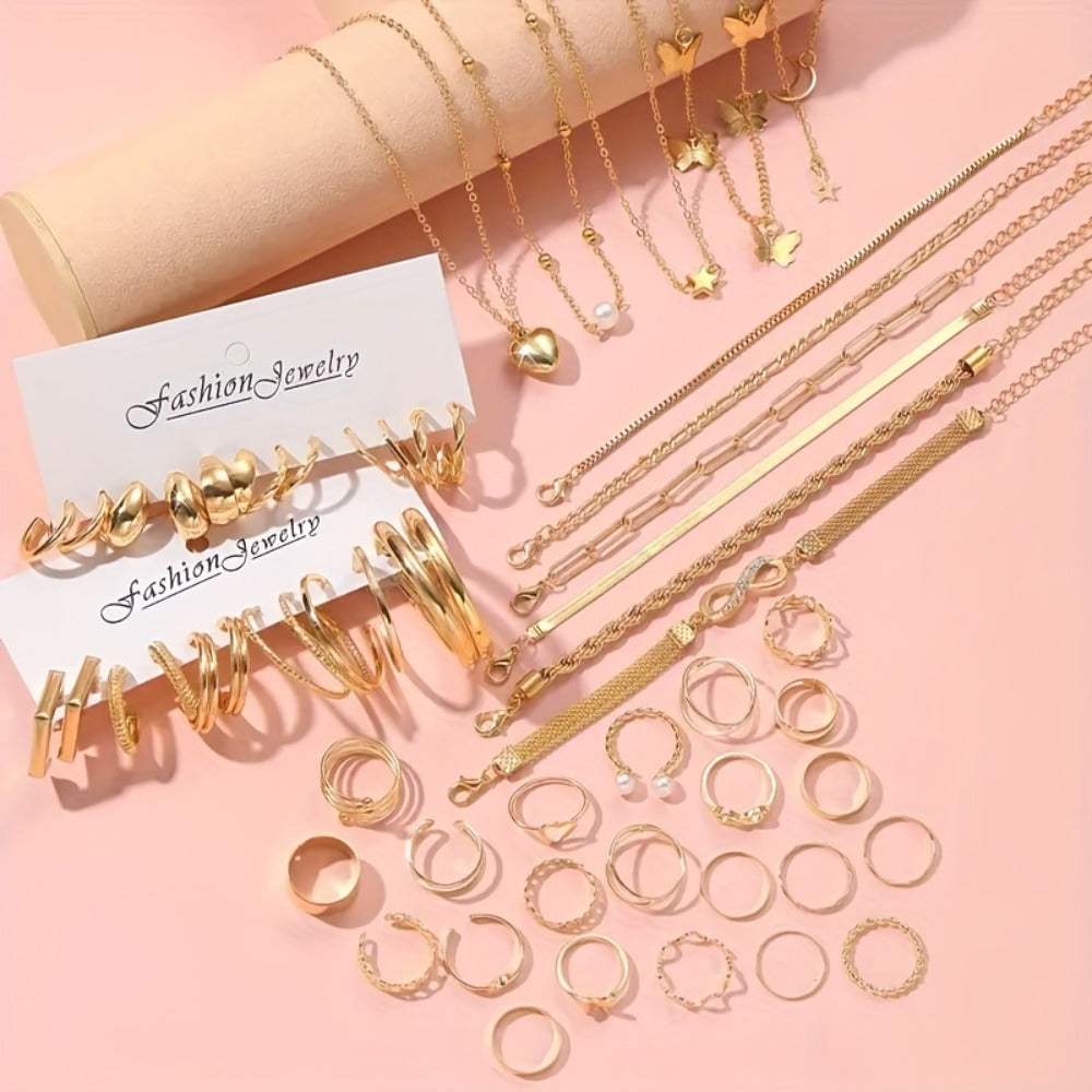 Jewelry Set for Women - for 57pcs Complete with Bracelets, Rings, Anklets, Earrings & Necklaces - product detail view 6