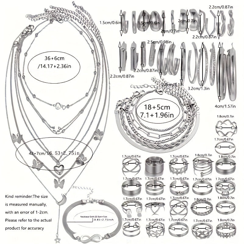 Jewelry Set for Women - for 57pcs Complete with Bracelets, Rings, Anklets, Earrings & Necklaces - product detail view 8
