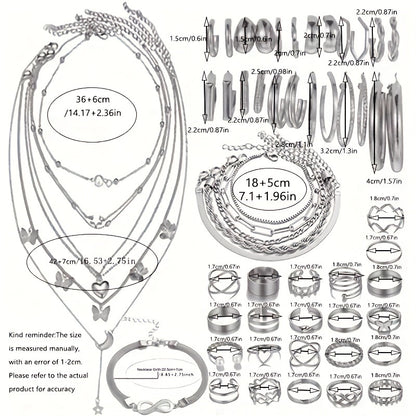 Jewelry Set for Women - for 57pcs Complete with Bracelets, Rings, Anklets, Earrings & Necklaces - product detail view 8