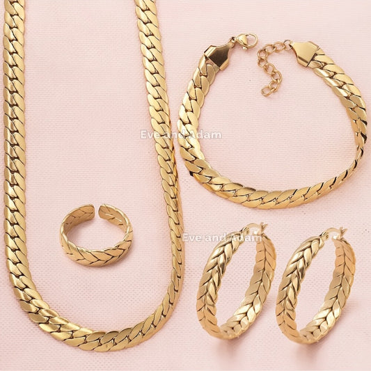 Jewelry Set for Women - 925 Sterling Silver Serpentine 4 Pieces 14K Gold Plated Ring Necklace - main product view