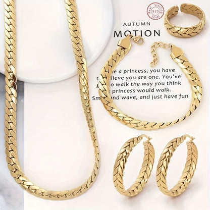 Jewelry Set for Women - 925 Sterling Silver Serpentine 4 Pieces 14K Gold Plated Ring Necklace - product detail view 7
