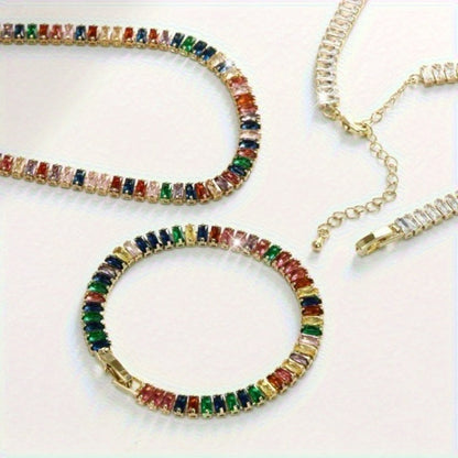 Jewelry Set for Women - 925 Sterling Silver Tennis Bracelet and Necklace Natural Stone Adorned - product detail view 9