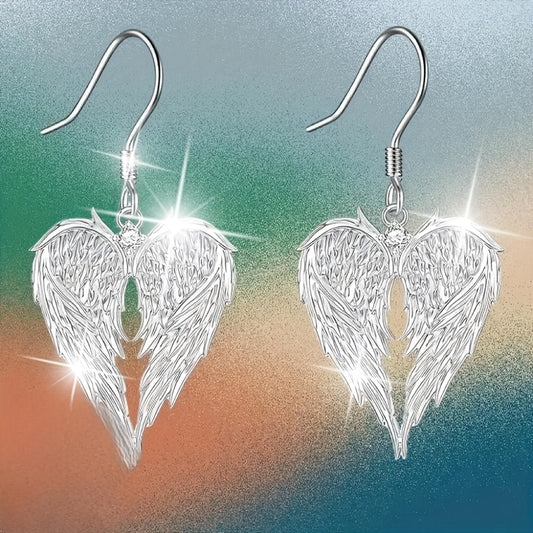 Jewelry Set for Women - Angel Wings Heart Pendant Earrings Necklace Boho Vintage Silver Romantic - main product view