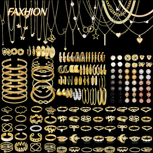 Jewelry Set for Women - Boho 37 47 50 71 87 Pieces Earrings Necklaces Rings Bangles Stackable - main product view
