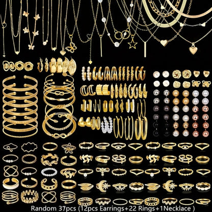 Jewelry Set for Women - Boho 37 47 50 71 87 Pieces Earrings Necklaces Rings Bangles Stackable - product detail view 6