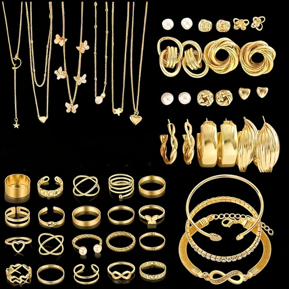Jewelry Set for Women - Boho 37 47 50 71 87 Pieces Earrings Necklaces Rings Bangles Stackable - product detail view 8