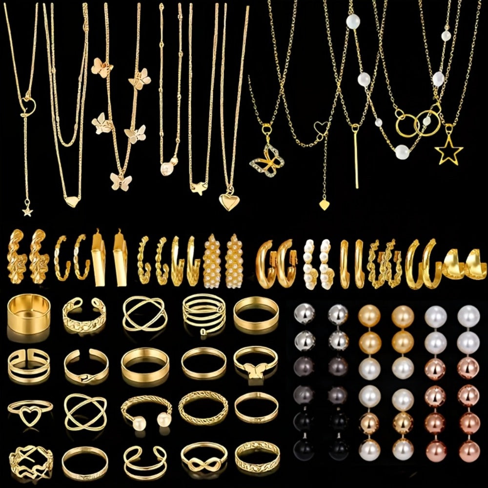 Jewelry Set for Women - Boho 37 47 50 71 87 Pieces Earrings Necklaces Rings Bangles Stackable - product detail view 13