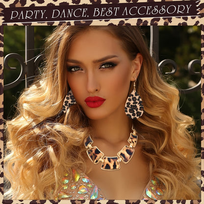 Jewelry Set for Women - Boho 7pcs Leopard Print Necklace Earrings Bracelet Handbag Fashion - product detail view 3