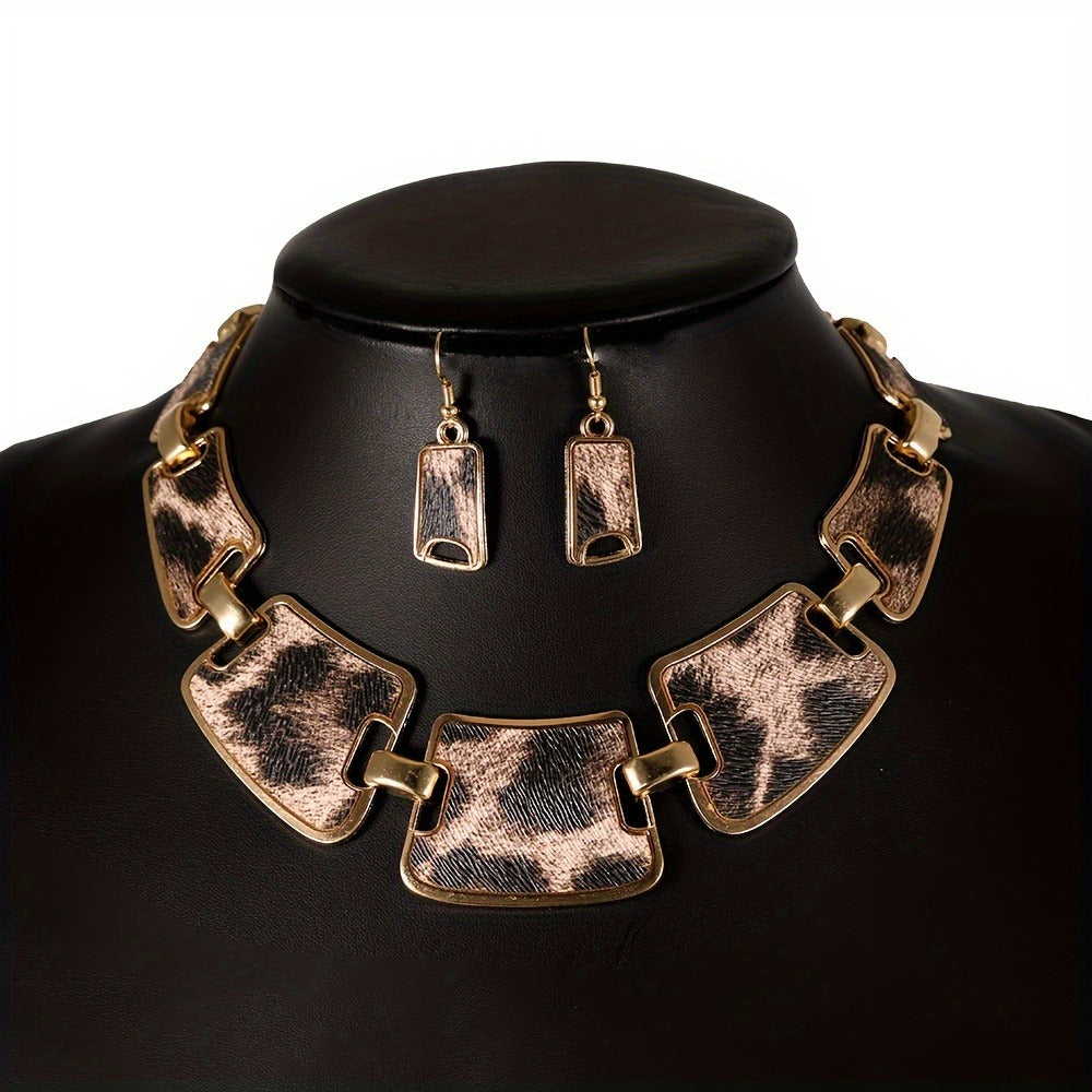 Jewelry Set for Women - Boho 7pcs Leopard Print Necklace Earrings Bracelet Handbag Fashion - product detail view 10