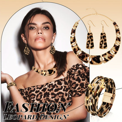 Jewelry Set for Women - Boho 7pcs Leopard Print Necklace Earrings Bracelet Handbag Fashion - product detail view 12
