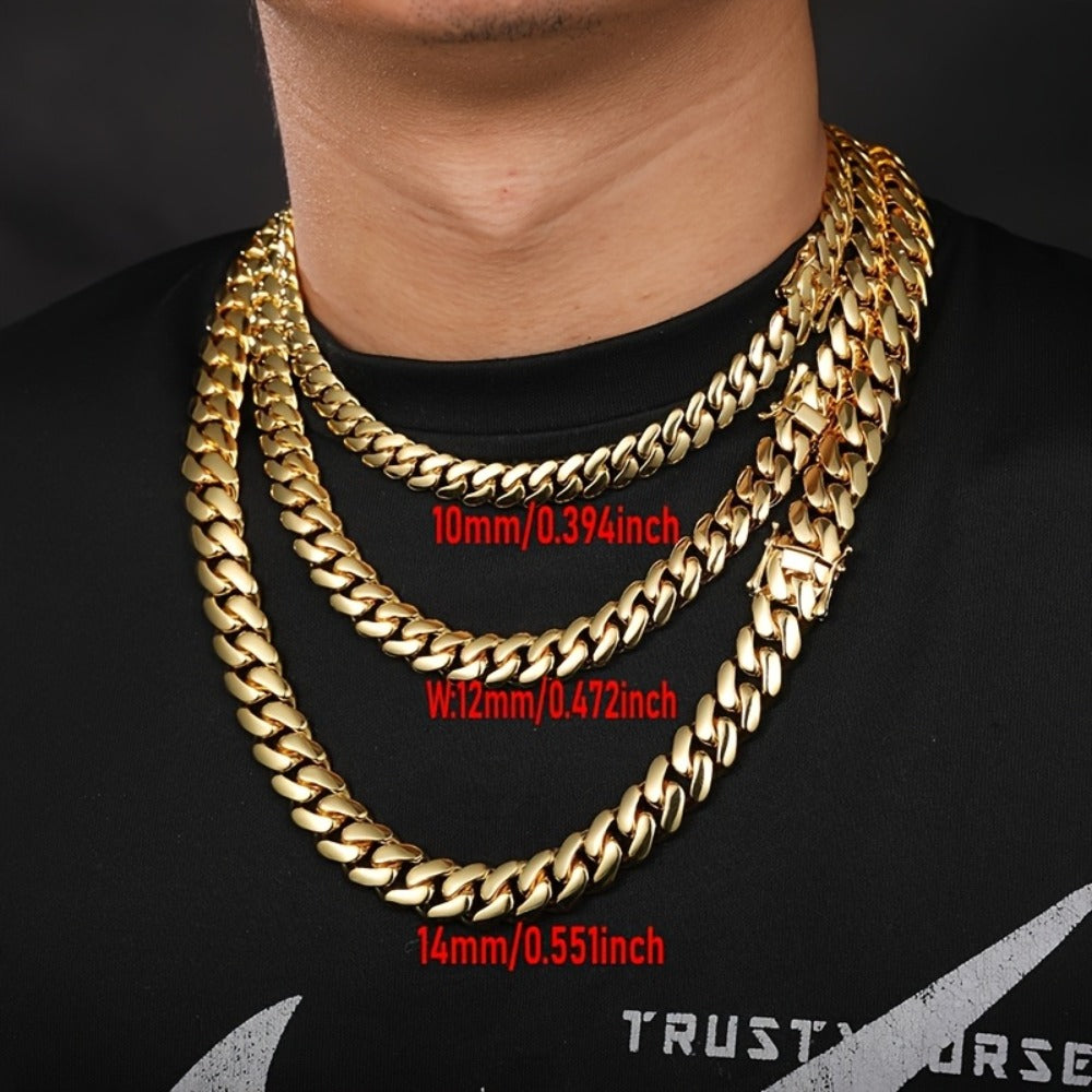 Jewelry Set for Women - Cuban Link Chain Necklace Bracelet Men 18K Gold Plated 14mm Stainless - product detail view 3