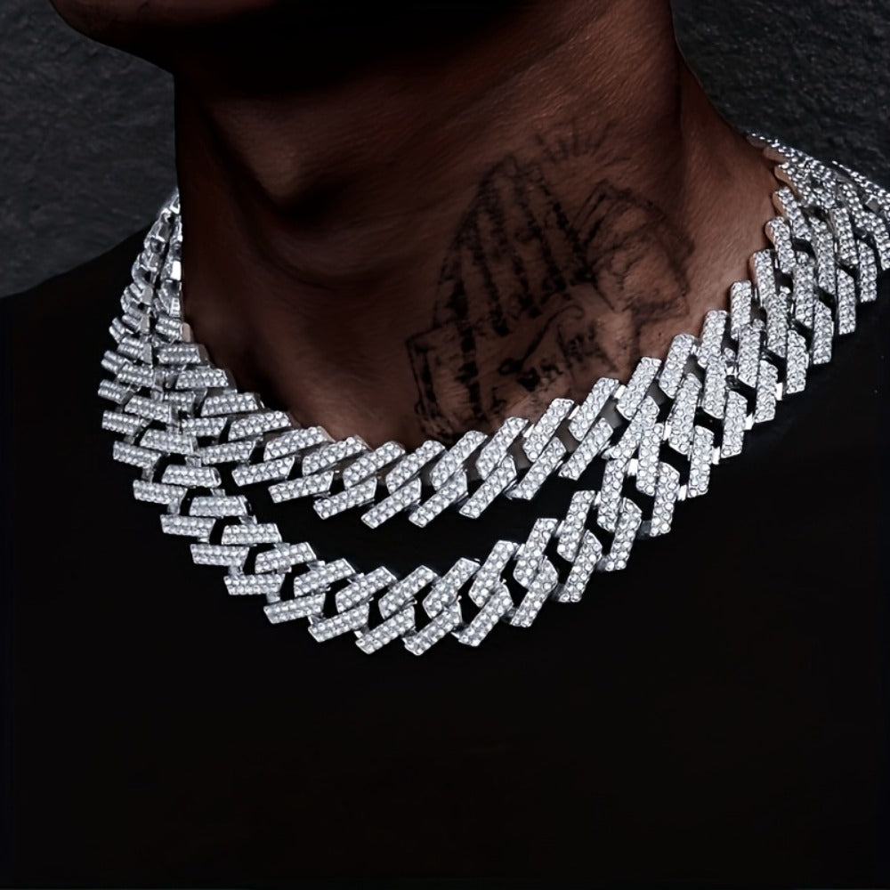 Jewelry Set for Women - Cuban Link Chain Necklace and Bracelet for Men Hip Hop Punk 2pcs Shiny - product detail view 5