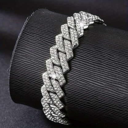 Jewelry Set for Women - Cuban Link Necklace and Bracelet Rhinestone Bling Unisex Hip Hop Y2K Punk - product detail view 22