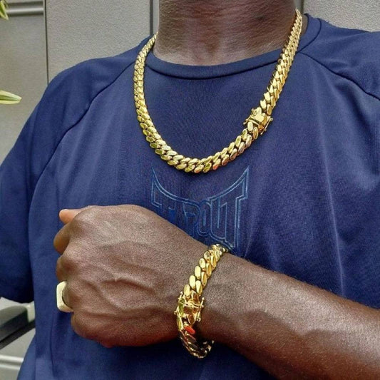 Jewelry Set for Women - Gold Cuban Link Chain Necklace Bracelet Men 18K Gold Plated 10mm Stainless - main product view
