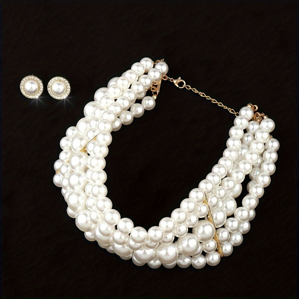Jewelry Set for Women - Layered Necklace and Earrings for - Multi-Layer Metal Chain Necklace with - product detail view 2
