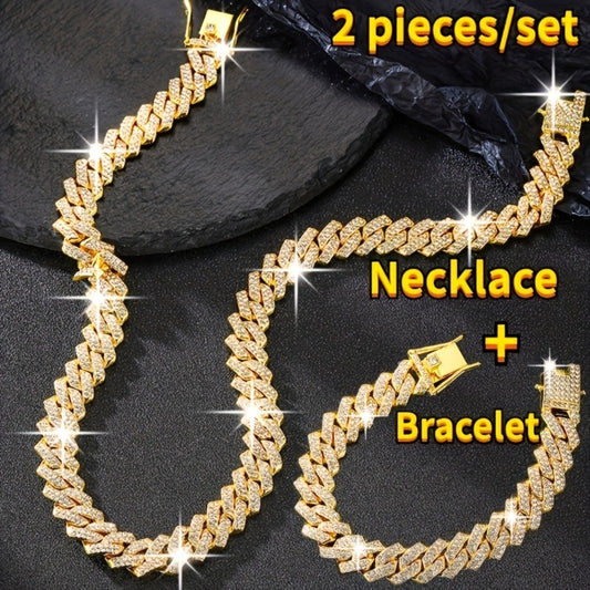 Jewelry Set for Women - Miami Cuban Link Chain Necklace and Bracelet for Men Luxury Bling Hip Hop - main product view