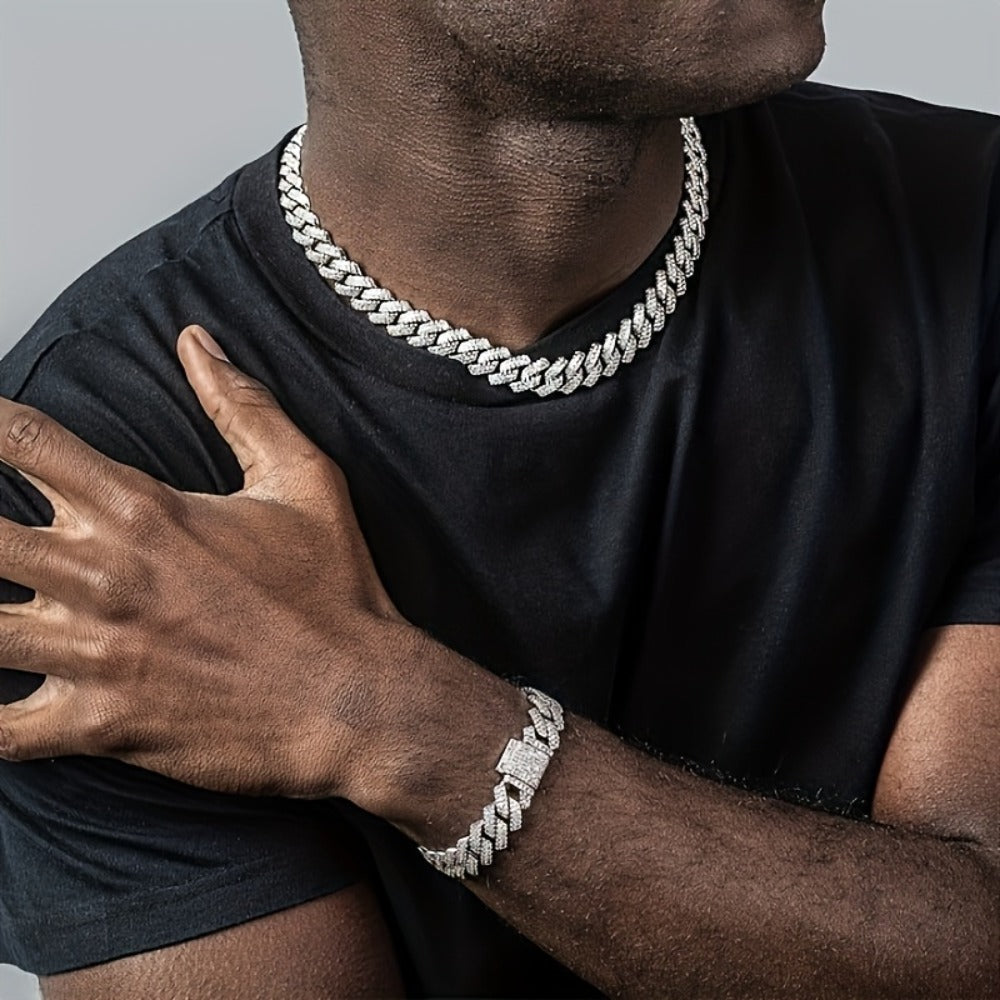 Jewelry Set for Women - Miami Cuban Link Chain Necklace and Bracelet for Men Luxury Bling Hip Hop - product detail view 6