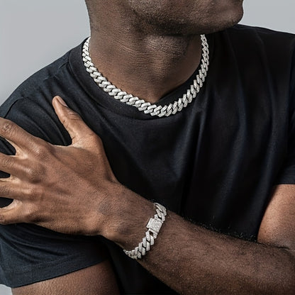 Jewelry Set for Women - Miami Cuban Link Chain Necklace and Bracelet for Men Luxury Bling Hip Hop - product detail view 6