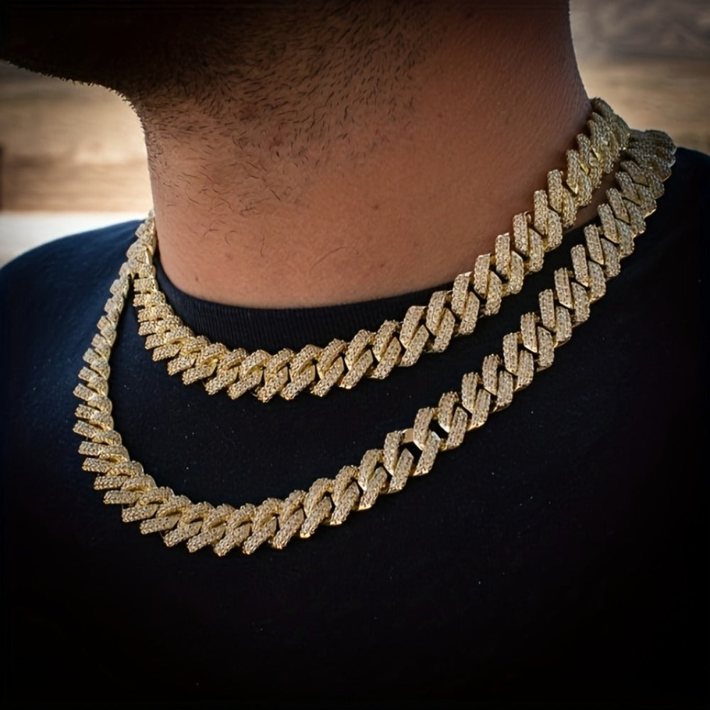 Jewelry Set for Women - Miami Cuban Link Chain Necklace and Bracelet for Men Luxury Bling Hip Hop - product detail view 7