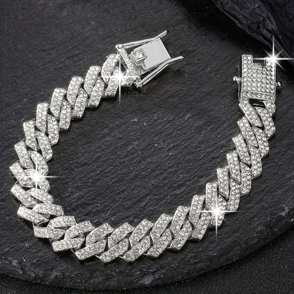Jewelry Set for Women - Miami Cuban Link Chain Necklace and Bracelet for Men Luxury Bling Hip Hop - product detail view 9