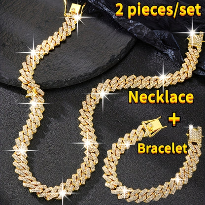 Jewelry Set for Women - Miami Cuban Link Chain Necklace and Bracelet for Men Luxury Bling Hip Hop - product detail view 10