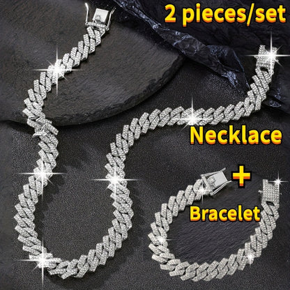 Jewelry Set for Women - Miami Cuban Link Chain Necklace and Bracelet for Men Luxury Bling Hip Hop - product detail view 11