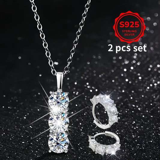 Jewelry Set for Women - Moissanite Necklace and Earrings S925 Sterling Silver 1.8 Carat Gemstone - main product view