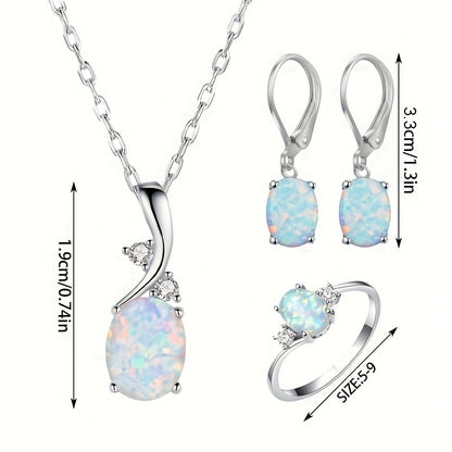 Jewelry Set for Women - Opal for 4 Pieces 925 Sterling Silver Water Drop Pendant Necklace Earrings - product detail view 4
