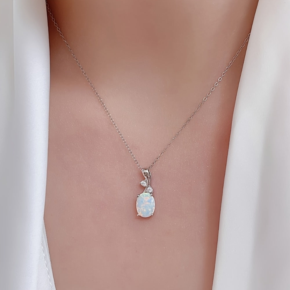 Jewelry Set for Women - Opal for 4 Pieces 925 Sterling Silver Water Drop Pendant Necklace Earrings - product detail view 8
