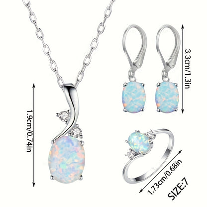 Jewelry Set for Women - Opal for 4 Pieces 925 Sterling Silver Water Drop Pendant Necklace Earrings - product detail view 15
