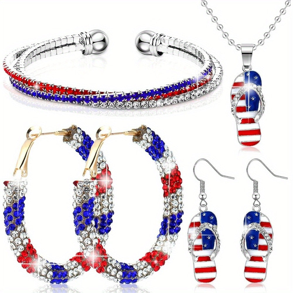 Jewelry Set for Women - Patriotic 4 Pcs American Flag 4th of July Earrings Bracelet Necklace for - main product view