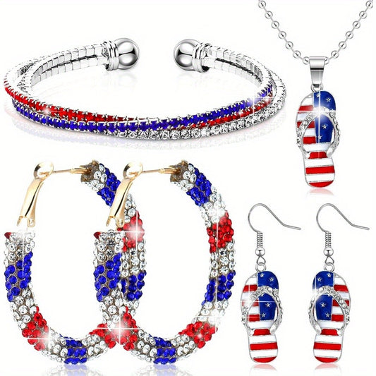 Jewelry Set for Women - Patriotic 4 Pcs American Flag 4th of July Earrings Bracelet Necklace for - main product view