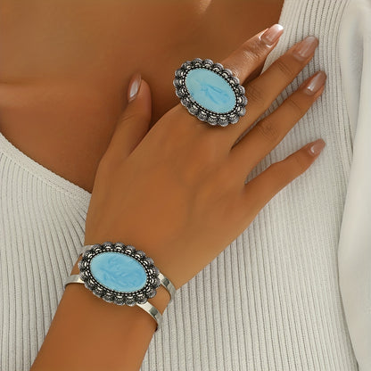 Jewelry Set for Women - Ring and Bracelet for - Retro Geometric Black Acrylic , Vintage Style - product detail view 19